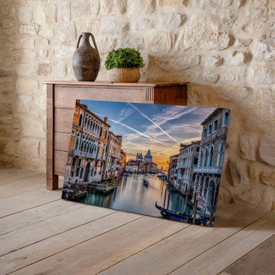 Canvas A Serene Venetian Canal At Sunset Showcasing The Majestic Dome Wall Art Of A Historic Church In The Background Surrounded By Canvas Wall Art