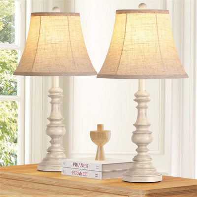Ensemble de 2 lampes de table traditionnelles, lampes de chevet de style campagnard rustique avec 3 ampoules DEL à température de couleur, lampes de bureau rétro avec abat-jour en lin pour le salon, l'interrupteur rotatif