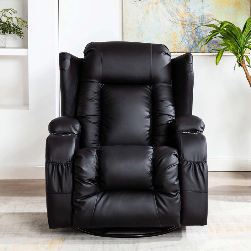Deneishia 87cm Wide Standard Recliner with Massager, Black, Swivel / Rocker
