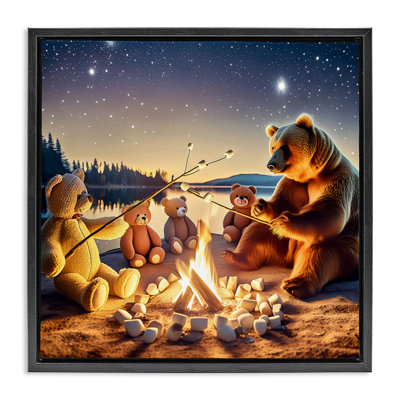 Fireside Friends Bear Framed Floater Canvas Wall Art by Alina Georgescu