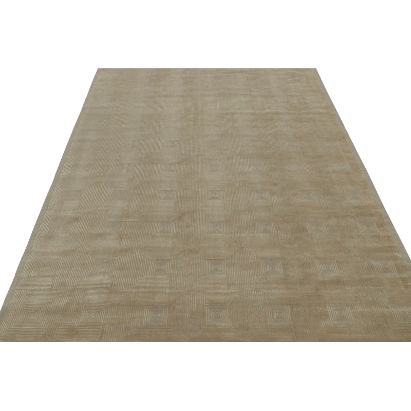 Rug & Kilim’S Austrian Style Art Deco Rug In Taupe And Beige Geometric Pattern, Rectangle 12' x 18'