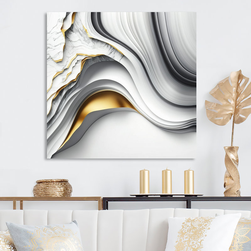 «Abstract Geode Waves Grey I» - Décoration murale abstraite en métal, H 16 po x l 16 po x P 1 po