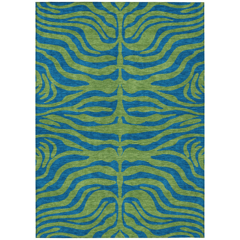 Fernelle Green Washable Indoor-Outdoor Rug - , 5' x 7'6"