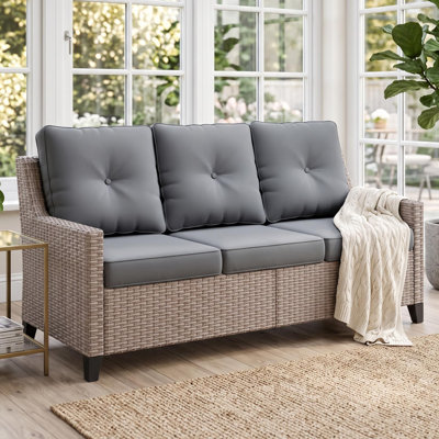 Alto Outdoor Patio 73.8"w All-Weather Rattan Wicker Steel 3-seater Sofa With Cushions