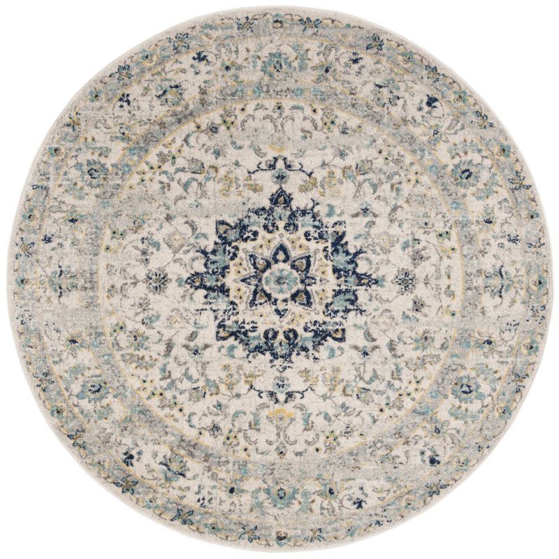 Tapis ivoire / bleu Christa, Rond 5 pi 1 po