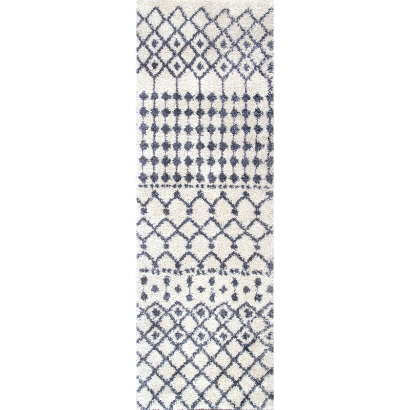 Rudden Moroccan Shag Cream/Blue Gray Rug, Runner 2'6" x 6'