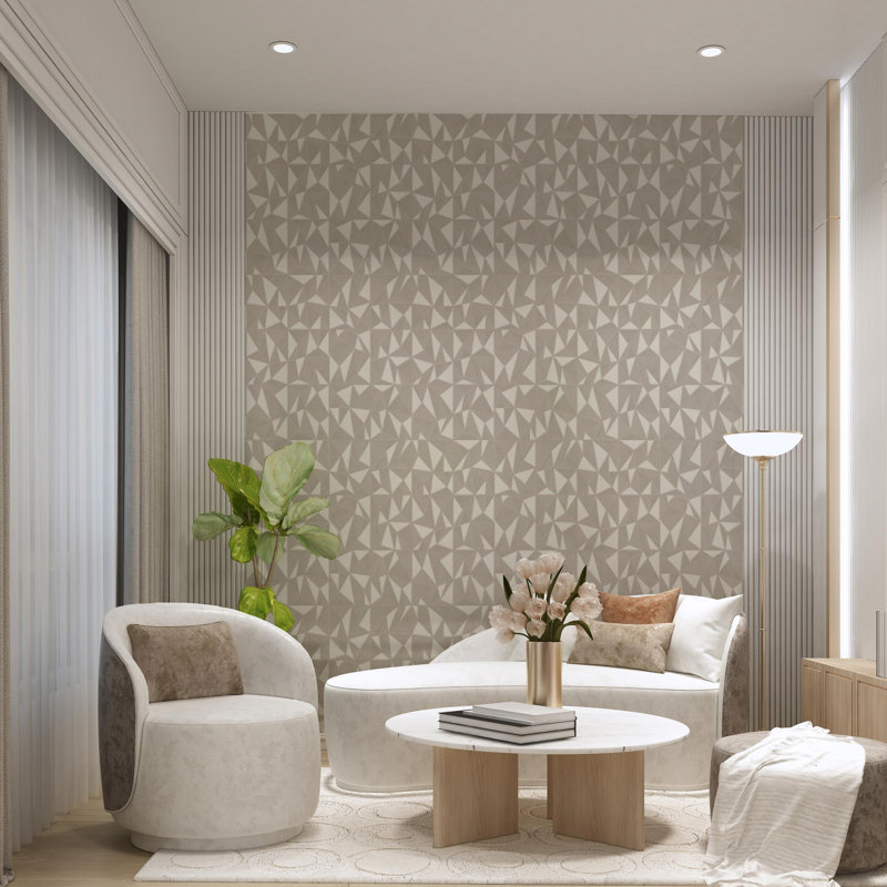 Papier peint géométrique à motif triangulaire, Beige