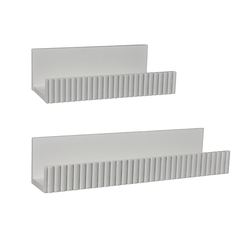 American Art Decor Ribbed 2-Piece Floating Wall Shelf Set, White shabby elegance, Satin
