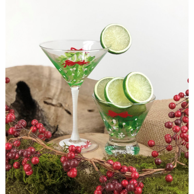 The Holiday Aisle Drouin Mistletoe 7 oz. Martini Glass Set of 2