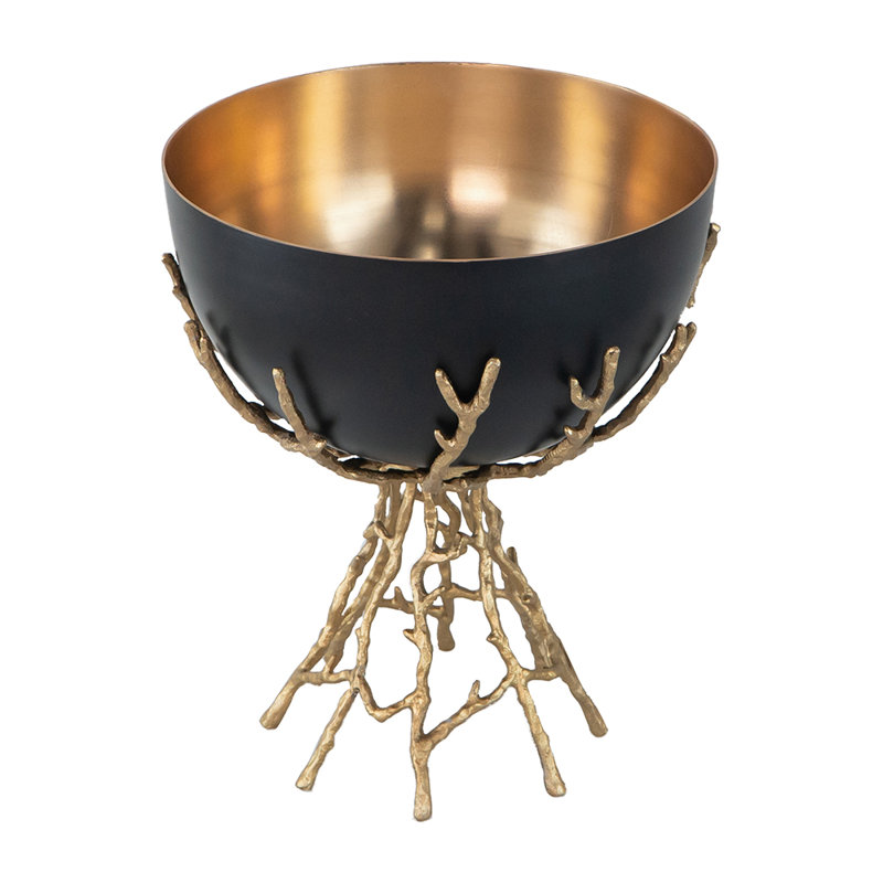Lambertson Metal Decorative Bowl 1, Gold/Black, 13" H x 11" W x 11" D