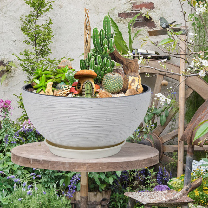 Ensemble de 2 pots à fleurs d'extérieur modernes en plastique avec fonction de drainage, Blanc