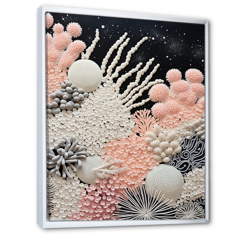 Abstrait corail noir et blanc abstrait III, reproduction sur toile, H 44 po x l 34 po x P 1,5 po, Cadre flottant blanc
