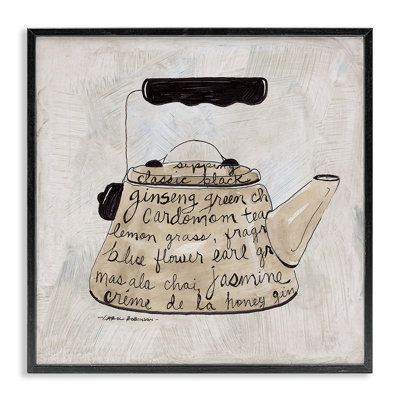 Tableau giclée encadré « Phrases autour de la bouilloire à  café et à  thé », création de Carol Robinson