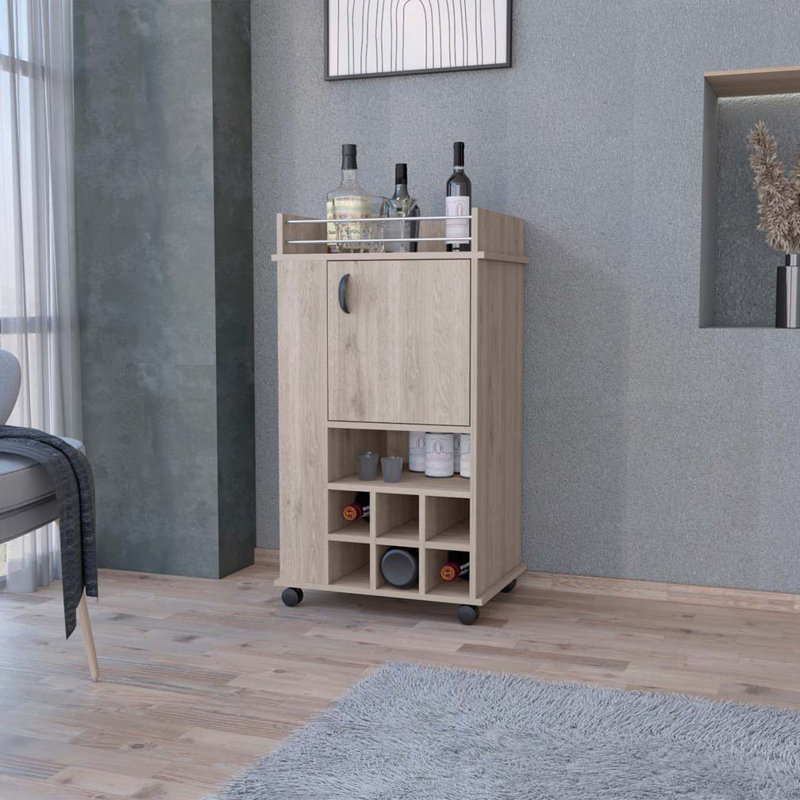 Chariot-bar 1 porte avec porte-bouteilles et roulettes Allandale - gris clair, Gris