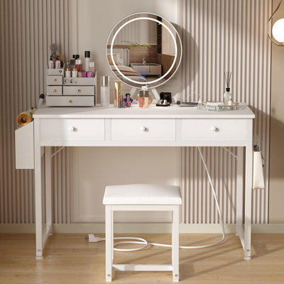 Makeup Table Vanity Set With Lighted Mirror & Bench