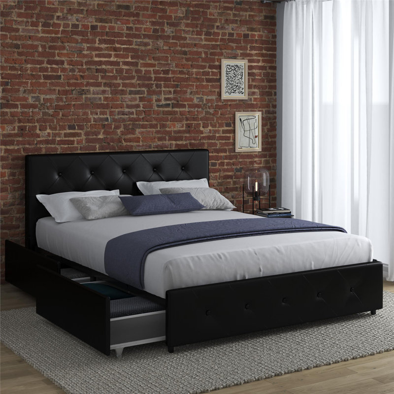 Upholstered Storage Bed, Double (4'6), Black