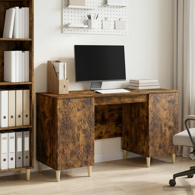 Credenza Desk, Smoked Oak