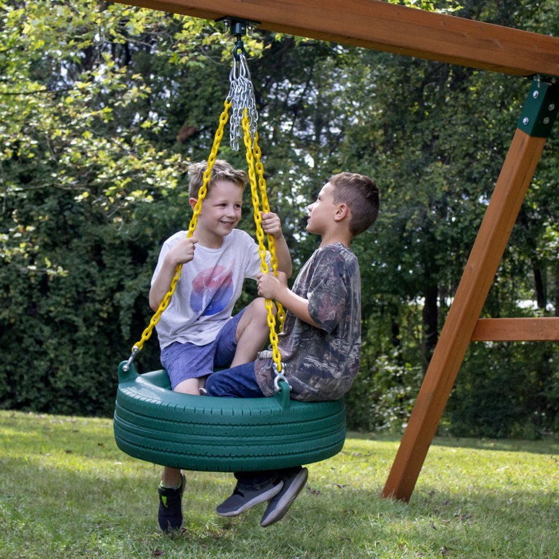 Cedar Wood Swing Set with Tire Swing and Picnic Table