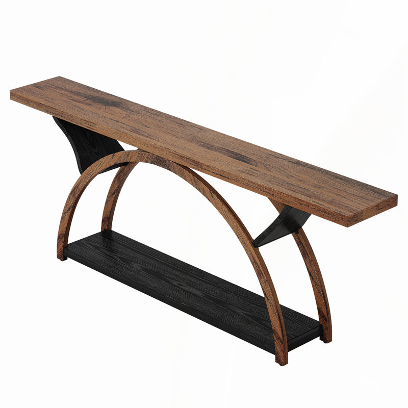 70.87" Console Table with Storage Shelf,2-Tier Rustic Entryway Table