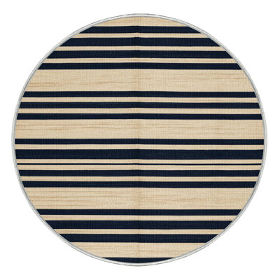 Washable Cream Navy Striped Area Rug