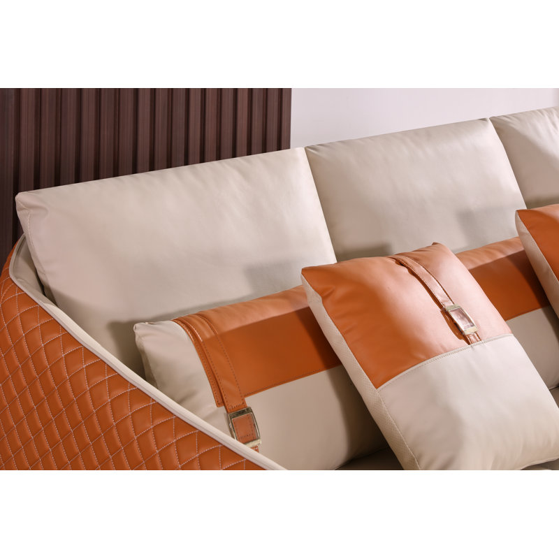 Icaro Loveseat, Off White/Orange Genuine Leather