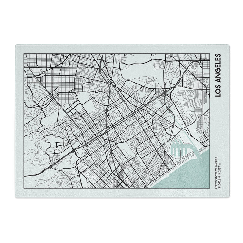 Map Los Angeles USA Chopping Board, 28.5cm W x 39cm L