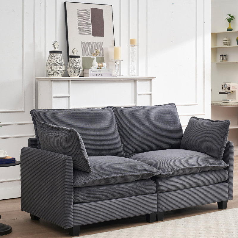 Salon modulaire en velours - 2 avec siège profond et accoudoirs rembourrés - Tissu, Gris foncé
