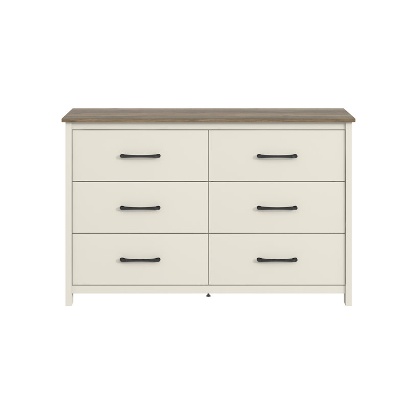 Allysyn 6 Drawer Dresser, Ivory/Knotty Oak