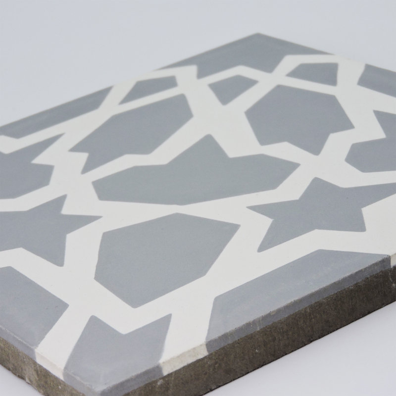 Bahja 8" x 8" Cement Patterned Wall & Floor Tile, Gray/White