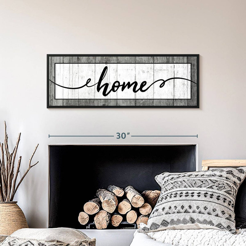 Plaque murale typographique en bois, 31 po x 11 po, Cadre flottant noir