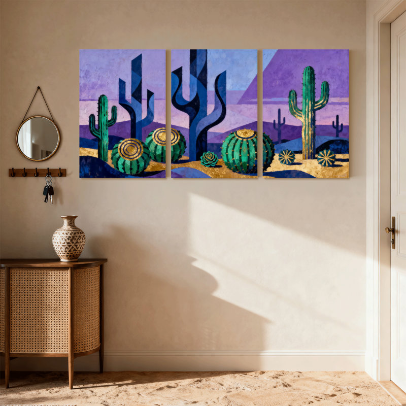 Cactus du désert, impression de paysage de cactus, ensemble de 3 impressions sur toile, H 36 po x l 72 po