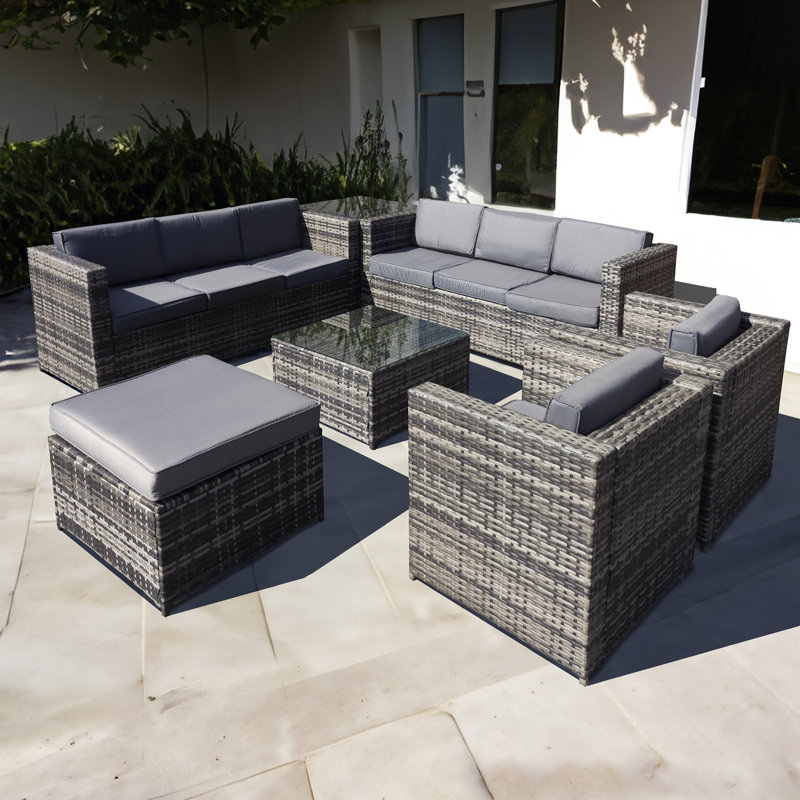 Malta Rattan 9 Seat U-Shape Set in Grey Walnut