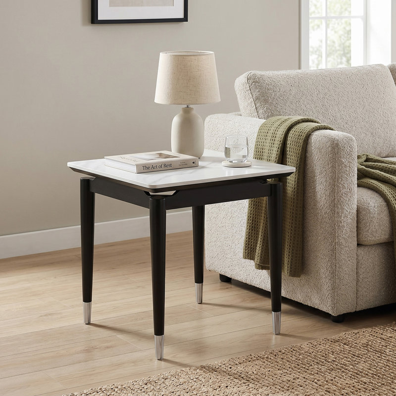 Winchendon 24" Square Wood End Table With Sintered Stone Top