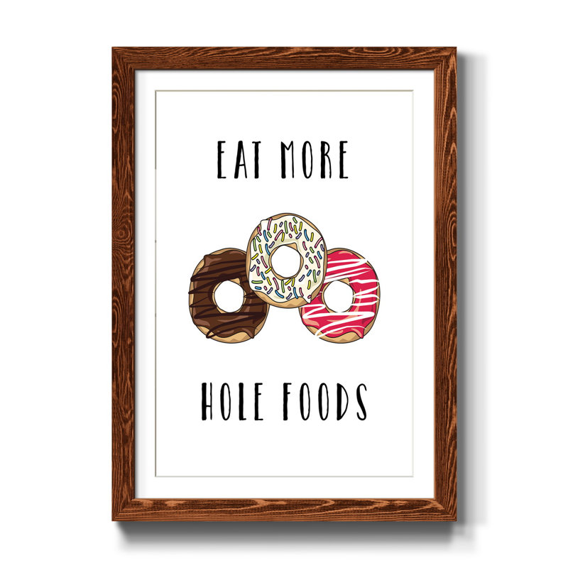 Hole Foods - Reproduction d'art textuel sur papier encadré, Papier avec cadre érable, H 31,5 po x l 23,5 po x P 1,5 po
