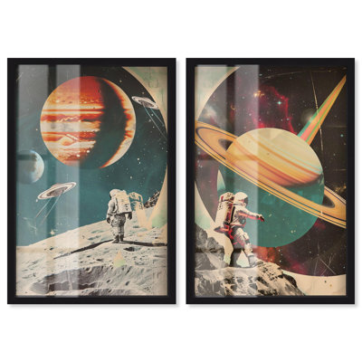 Ensemble de décoration murale « Cosmic Voyage » avec deux reproductions sous cadre-cadre d'Art Remedy, cadre noir, 10 x 15