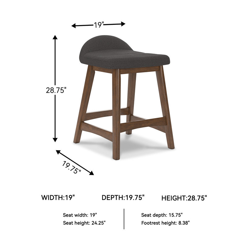 Munana Upholstered Counter Stool with Solid Wood Frame, Charcoal