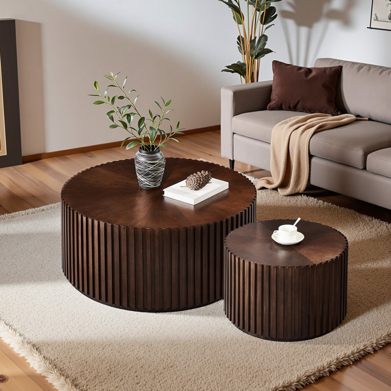 Table basse en bois massif 2 pièces pour le salon, Noyer foncé
