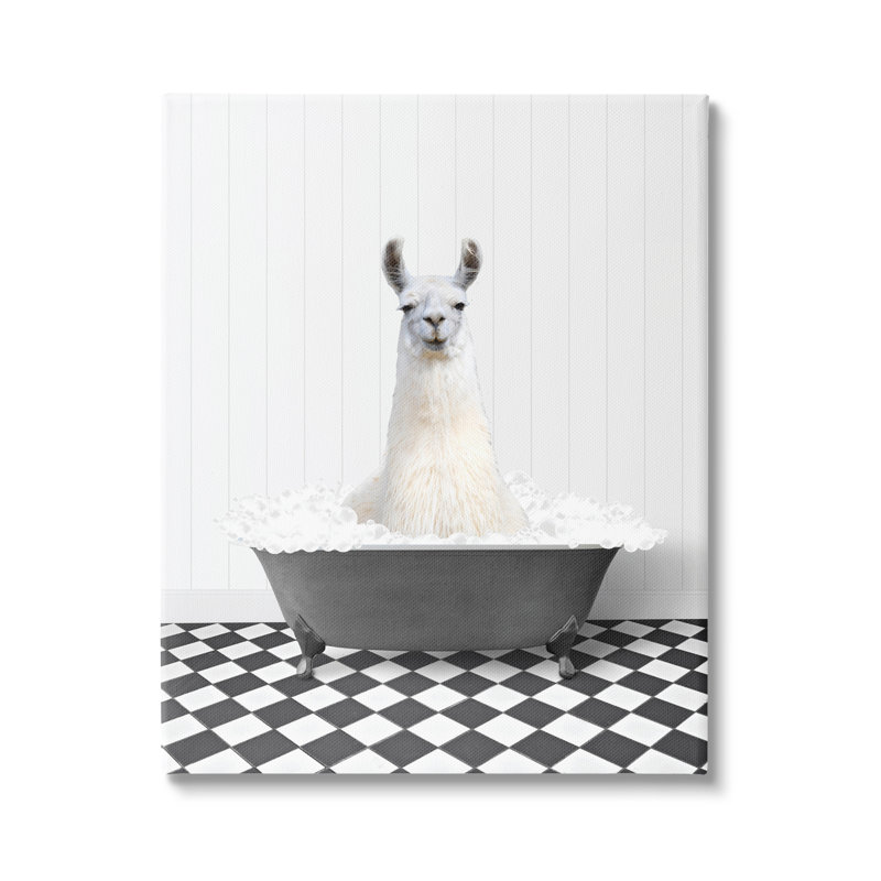 «Trinx Vintage Bathroom Llama», art de la giclée encadrée par lettré et doublé, H 40 po x l 30 po x P 1,5 po