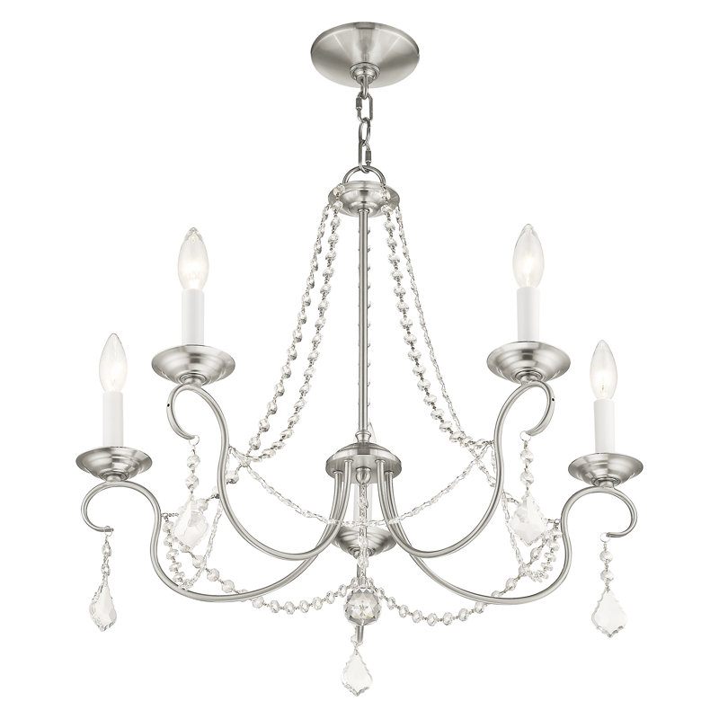 Fabio Candle Style Traditional Chandelier with Crystal Accents, Brushed Nickel
