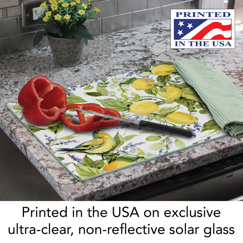 Watercolor Lemons Tempered Glass Cutting Board with Non-Slip Feet