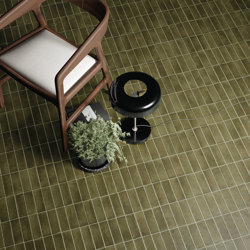 Coco 2" x 6" Porcelain Brick Look Subway Wall & Floor Tile, Moss Verde