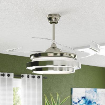 Aadvik 42" Modern Retractable Ceiling Fan with Lights and Remote, 6-Speed Bladeless Fandelier with Quiet DC Motor