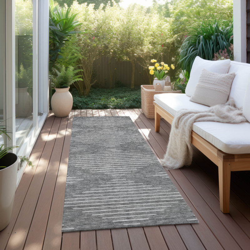 Velina Charcoal Washable Indoor-Outdoor Rug - , 2'3" x 7'6"