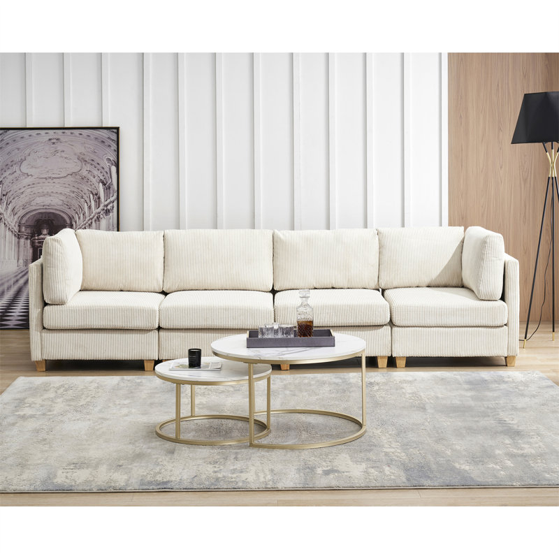 Marylouise 126'' Corduroy Sofa, Beige Corduroy