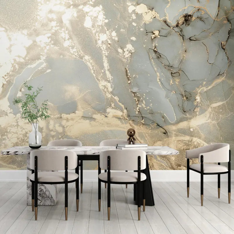 Blue Beige Gold Abstract Marble Wall Mural, 108" L x 192" W