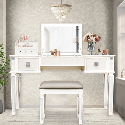 Mirrored Vanities Desk With Drawers