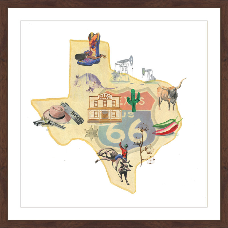Large Framed Texas State Map Print on Canvas