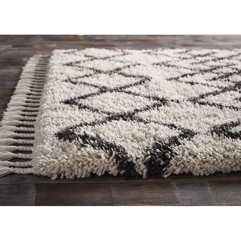 Peugeot Geometric Shaggy Ivory/Charcoal Rug, Rectangle 80 x 150cm