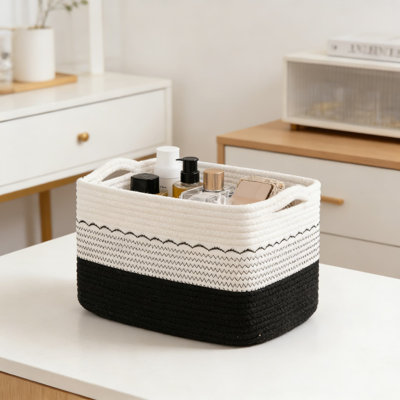 Woven Storage Baskets For Organizing, Decorative Cotton Rope Baskets For Shelves, Small Baskets For Toys, Books, Towels And Home Essentials