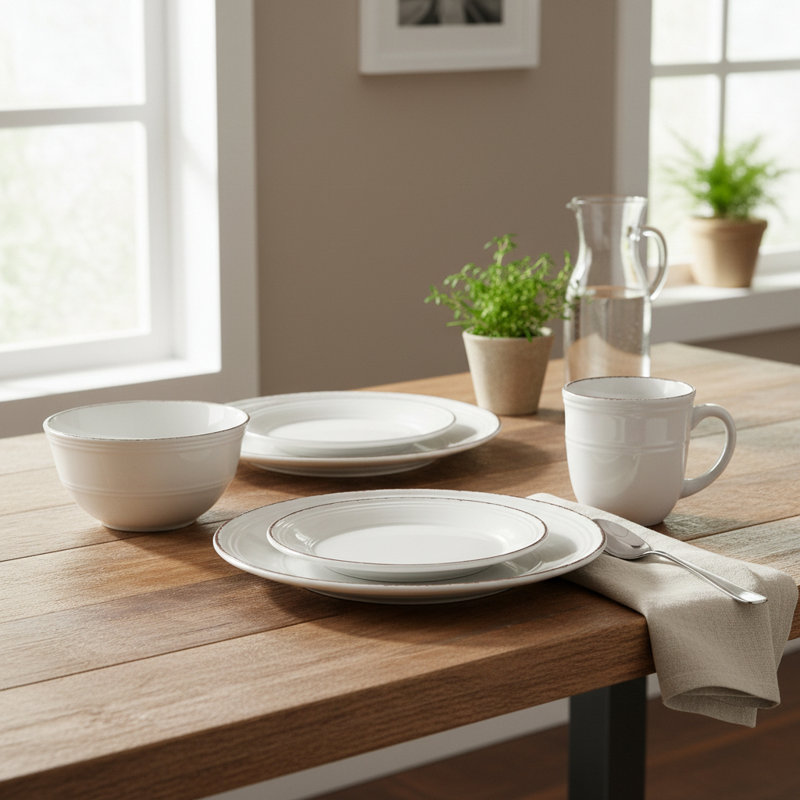 Annabelle Piece Stoneware Dinnerware Set - Service for 4, White